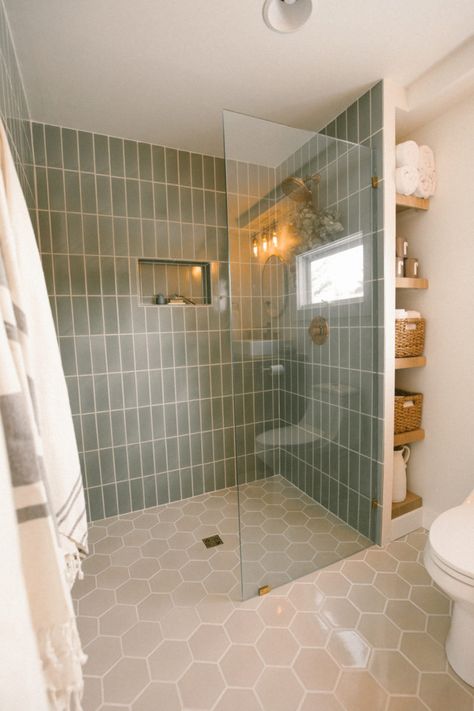 Wet Room Bathroom, Fireclay Tile, Cottage Bathroom, Upstairs Bathrooms, Bathroom Redo, Bathroom Renos, Bath Remodel, House Bathroom, Walk In Shower