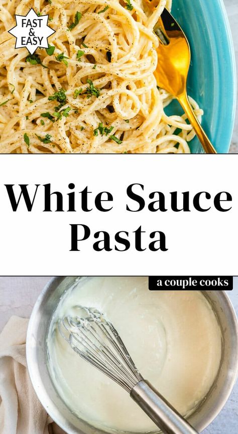 This white sauce pasta has an amazing basic cream sauce that everyone will love! Eat it it straight up or customize with more veggies or protein. #whitesauce #pasta #whitesaucepasta #creamsauce #quickdinner Basic Cream Sauce, White Cream Sauce, Easy White Sauce, White Pasta Sauce Recipe, Creamy White Sauce, Cream Sauce Pasta, Goat Cheese Pasta, White Sauce Recipes, White Sauce Pasta