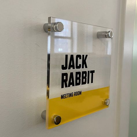 We made these custom acrylic identification signs to mark meeting rooms at Chemistry, a creative advertising agency. They honored past partner Geoff Tolley by naming the main agency conference room after him, and also showed their love for a certain local amusement park’s most famous rides – the Jack Rabbit and Thunderbolt.

#spark #signs #signage #signdesign #signagedesign #interiorsigns #acrylicsigns Room Identification Signage, Meeting Room Sign, Meeting Room Signage, Room Signage, Polygon Modeling, Acrylic Signage, Interior Signs, Jack Rabbit, Meeting Rooms