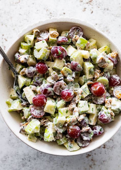 Waldorf Salad Waldorf Salad, Light Appetizers, Healthy Meal Plan, Dairy Free Yogurt, Creamy Dressing, Vegan Mayonnaise, Diced Apples, Toasted Walnuts, No Calorie Foods