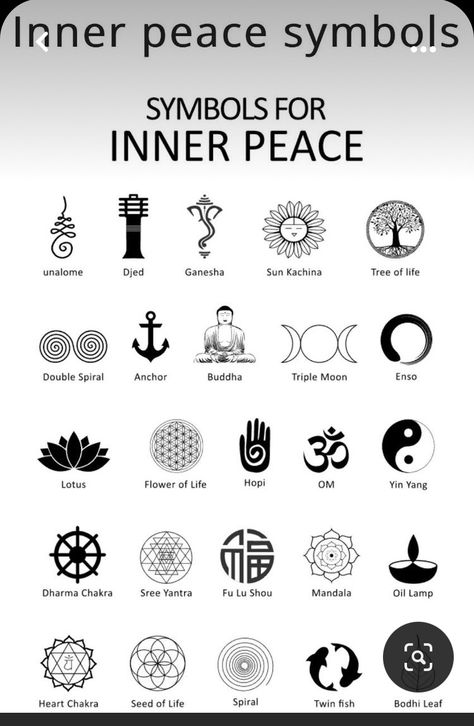 Inner Peace Symbol, Devine Tattoo, Inner Peace Tattoo, Meaningful Symbol Tattoos, Peace Tattoos, Bodhi Leaf, Sacred Geometry Patterns, Wiccan Symbols, Handpoke Tattoo