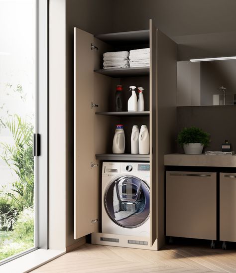 Laundry Machine In Kitchen, Washing Machine Space Ideas, Washing Machine In The Bathroom Ideas, Washing Machine Small Bathroom, Washing Machine Wardrobe, Laundry Unit Small Spaces, Small Washing Machine Room, Washing Machine In Small Kitchen, Kitchen Interior With Washing Machine