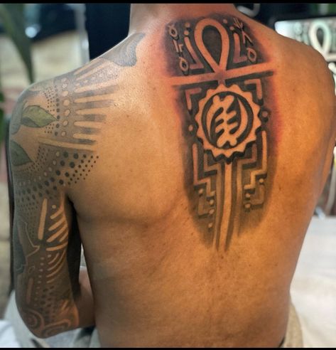 African Style Tattoos Men, African Forearm Tattoo, Ghanaian Tattoo Ideas, Ghana Tattoo Ideas, Intentional Tattoos, African Warrior Tattoo For Men, African Sleeve Tattoo Men, Gye Nyame Tattoo, Ghana Tattoo