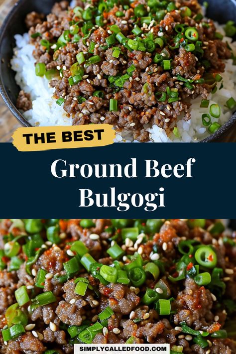 Experience the flavors of Korea with our Ground Beef Bulgogi recipe, a quick and easy dish perfect for any dinner. This simple recipe combines the convenience of ground beef with the traditional taste of a bulgogi bowl, making it an ideal choice for a fast, homemade meal. For more easy ground beef recipes, including this Ground Beef Bulgogi recipe, visit simplycalledfood.com. Bulgogi Minced Beef, Hamburger Bulgogi Recipe, Bulgogi Ground Beef, Ground Beef Bulgogi Recipe, Ground Beef Bulgogi, Bulgogi Bowl, Beef Recipes Easy Quick, Easy Dinner Ground Beef, Beef Bulgogi Recipe