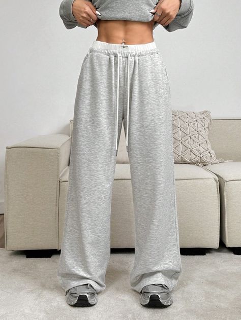 1pc Women's Gray Knitted Drawstring Waist Pockets Wide Leg Loose Casual Sweatpants Grey    Knitted Fabric Plain Straight Leg Medium Stretch  Women Clothing, size features are:Bust: ,Length: ,Sleeve Length: Gray Sweatpants Women, Women’s Joggers, Uncuffed Sweatpants, Good Sweatpants, Cheap Sweatpants, Nike Sweatpants Women, Light Gray Sweatpants, Sweatpants Wide Leg, Sweats Pants