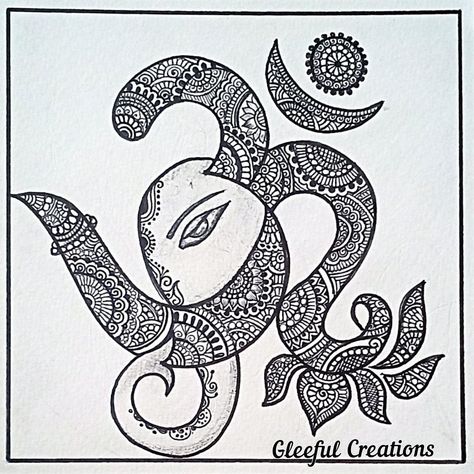 Gleeful Creations || Geetanjali Gupta || Mandala Art || Madhubani Art || Warli art Ganesh Mandala Art, Om Mandala Art, Om Ganesha, Warli Art, Ganesh Art Paintings, Easy Mandala Drawing, Boho Art Drawings, Pencil Sketch Images, Art Sketches Doodles