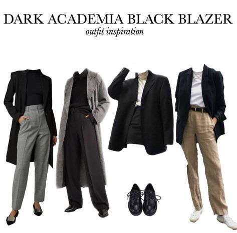 ﾟ★｡☆•☁️Charlotte•｡･:*:･ﾟ★ on Instagram: “~hi pumpkins 🤎 request from @_krzc 🖤 • • • • • • • • #darkacademia #darkacademiavibes #darkacademiaaesthetic #cottagecore…” Academic Outfit, Dark Academia Blazer, Romantic Academia Outfits, Black Academia, Black Blazer Outfit, Dark Academia Outfits, Dark Academia Outfit, Academia Outfits, Academia Style