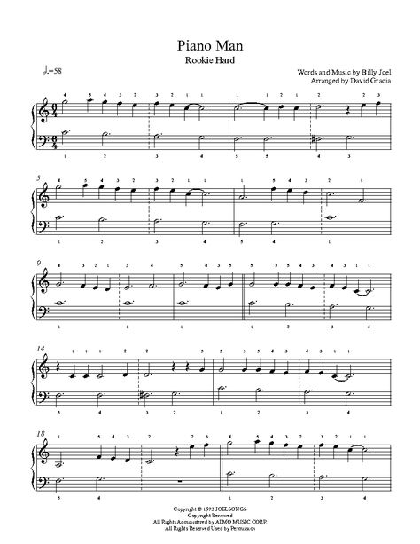 Piano Man by Billy Joel Piano Sheet Music | Rookie Level As It Was Piano Notes, When I Was Your Man Piano Sheet Music, The Entertainer Piano Sheet Music, Keyboard Music With Letters Piano Keys, Piano Man Billy Joel, Piano Songs Chords, Piano Songs For Beginners, Piano Songs Sheet Music, Piano Notes Songs