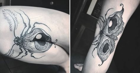 Ingeniously Articulated Tattoos Require Bending to See the Full Image Folding Tattoo, Tato Nama, Tattoo Papillon, Tato Mandala, Moving On Tattoos, Illusion Tattoos, Metallica Art, Create A Tattoo, Optical Illusion Tattoo