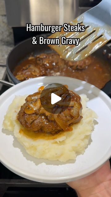 Hamburger And Gravy Recipe, Hamburger Steak With Brown Gravy, Hamburger Steaks With Onion Gravy, Hamburger Meal, Brown Gravy Packet, Egg Custard Recipes, Hamburger Steak Recipes, Hamburger Steak And Gravy, Hamburger Meals