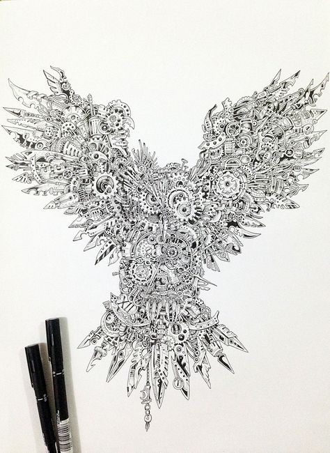 sketchy-stories-doodle-art-kerby-rosanes-1 Owl Doodle, Steampunk Owls, Steampunk Tendencies, Arte Doodle, Art Steampunk, Kerby Rosanes, Owl Illustration, Owls Drawing, Arte Cyberpunk