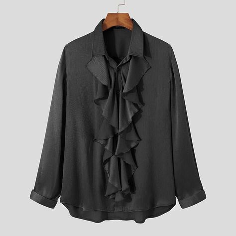 Comfortable Blouses, Silky Shirt, Blouse Casual, Tops Black, Solid Color Shirt, Men Model, Men Tops, Loose Blouse, Outfits Fashion