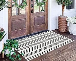 Black and White Striped Rug 24'' x 51''Outdoor Front Porch Rug Hand-Woven Machine Washable Indoor/Outdoor Layered Door Mats for Entryway/Bedroom/Outdoor Layered Door Mats, Striped Outdoor Rug, Front Porch Rug, White Front Door, Porch Rug, Entryway Mats, Front Door Rug, Entryway Bedroom, Front Door Mats