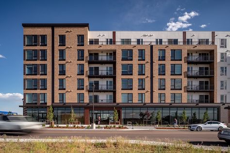 Denver Multifamily & Spec Industrial Project Starts - The Opus Group Condominium Facade, Multifamily Architecture, Apartments Exterior, Multifamily Housing, Mix Use Building, Industrial Development, Brick Architecture, Apartment Architecture, Urban Industrial