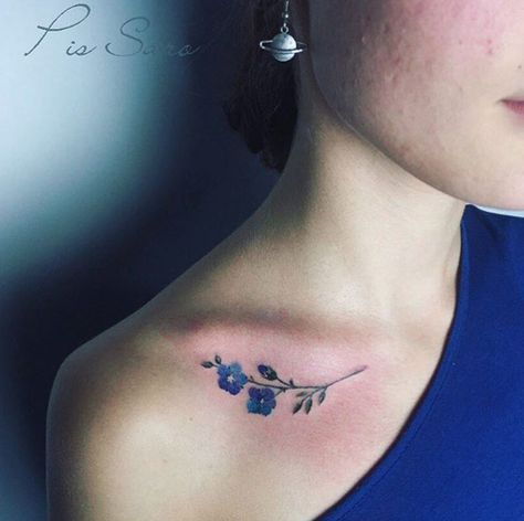 Nature Watercolor Tattoo, Forget Me Not Tattoo, Violet Tattoo, Bone Tattoos, Tattoo Prices, Flower Tattoo Shoulder, Disney Tattoo, Botanical Tattoo, Collar Bone Tattoo