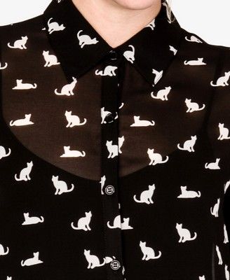 cat print button-down shirt Cat Fashion, Weird Shirts, White Cats, Cat Shirt, Cat Clothes, Chiffon Shirt, Cat Shirts, Print Chiffon, Cat Print