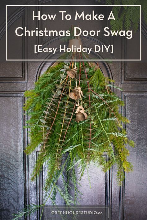 Evergreen Door Swag, Evergreen Swags For Christmas Diy, Diy Evergreen Swag, Diy Christmas Swags For Front Door, Winter Swags For Front Door, How To Make A Christmas Swag, Diy Christmas Swags, Diy Christmas Swag How To Make, Christmas Door Swags Diy