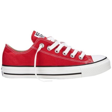 Converse Chuck Taylor All Star Canvas Ox Low-Top Trainers (€52) ❤ liked on Polyvore featuring shoes, sneakers, converse, red, low top sneakers, low top shoes, converse trainers, canvas sneakers and red sneakers Red Converse Shoes, Shoes Sneakers Converse, Converse Chuck Taylor Low, Red Shoes Flats, Red Trainers, Converse Trainers, Converse Red, Red Converse, Canvas Flats