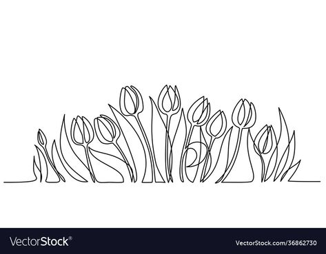 Row Of Flowers Drawing, Tulip Drawing, Flower Line Art, Drawing Minimalist, Line Art Minimalist, Poster Graphics, Minimal Drawings, Contour Drawing, One Line Drawing