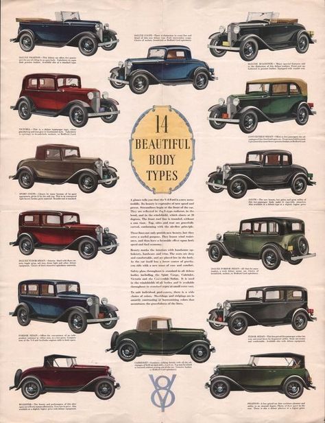 Which one would you have chosen?! Ford V8, Sales Brochure, Old Pickup, Automotive Artwork, Jeep Pickup, Old Pickup Trucks, 1932 Ford, Old Classic Cars, Victoria Sport