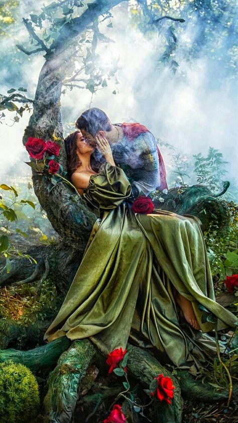 Fairytale Photoshoot, Romance Novel Covers, Fantasy Couples, Romance Art, Fantasy Lovers, Foto Art, Long Train, Romantic Art, Forest Fairy