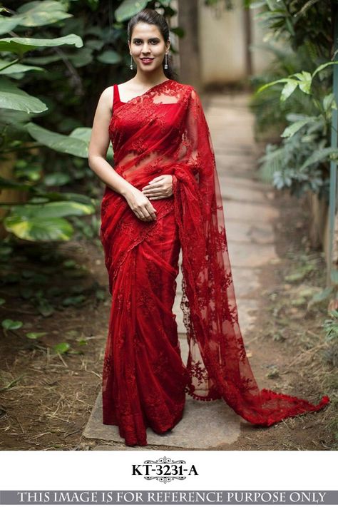 Buy Online Red Color Designer Multi Net Saree #saree  #sarees   #CottonSarees  #SilkSarees  #GeorgetteSarees  #ChiffonSarees  #NetSarees  #CrepeSarees  #ViscoseSarees  #TissueSarees  #SatinSarees  #VelvetSarees  #BrassoSarees  #ShimmerSarees  #JacquardSarees  #LinenSarees  #BridalSarees Red Saree Blouse, डिजाइनर कपड़े, Red Sari, Sabyasachi Lehenga, Lace Saree, Net Blouses, Modern Saree, Saree Blouse Patterns, Red Lehenga