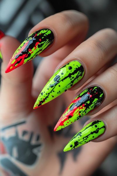 25 Stunning Halloween Nails to Get You Noticed Halloween Nails Designs 2024, Halloween Stilleto Nail Designs, Halloween Nails Neon, Bright Halloween Nails, Creepy Nails, Cherry Blossom Nails Design, Fun Halloween Nails, Pink White Nails, Horror Nails