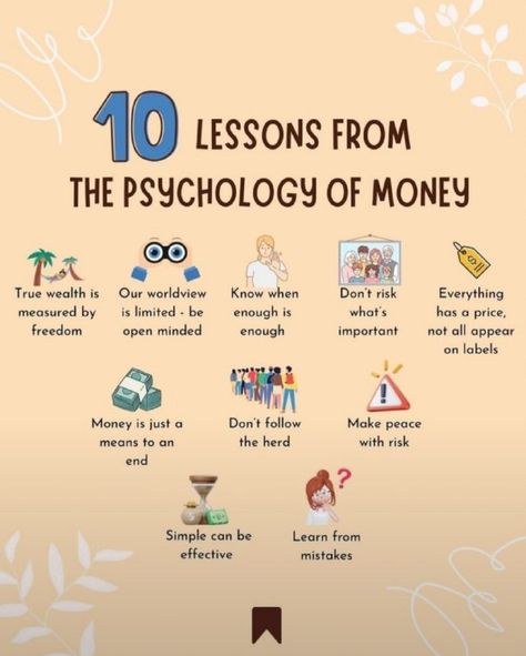 1️⃣0️⃣ LESSONS FROM THE PSYCHOLOGY OF MONEY👑Billionaire's Mindset✅️... ____________________________________________. 🚀 Empowering Your Success | 📈 Business Strategist Sharing Top Tips & Insights   💼 Unlocking Potential | Dive into the world of business with actionable advice & strategies!   🏆 Championing Growth | Committed to helping YOU become the best in your field.   💰 Monetize Your Passion ... Psychology Of Money Summary, Improve Intelligence, Unlocking Potential, Psychology Of Money, Financial Literacy Lessons, Good Leadership Skills, Self Help Skills, Money Saving Methods, Money Saving Techniques