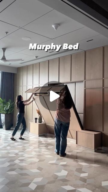 Murphy Bed Wall Ideas, Hidden Bed, Home Pub, Wall Panelling, Murphy Beds, Home Libraries, Space Saving Solutions, Bed Wall, Murphy Bed