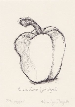 Fruit Sketches Pencil, Bell Pepper Sketch, Vegetable Sketch Pencil, Vegetable Pencil Drawing, Bell Pepper Art, Pepper Drawing Pencil, Fruit Sketch Pencil, Food Sketch Pencil, Bell Pepper Drawing