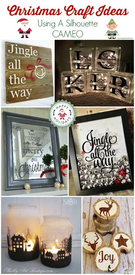 Looking for some great Christmas Craft Ideas Using A Silhouette CAMEO? Here's a list of 10+ Ideas to get you started! Silhouette Cameo Crafts, Christmas Craft Ideas, Projets Cricut, Silhouette Christmas, Navidad Diy, Cameo Projects, Silhouette Cameo Projects, Jingle All The Way, Silhouette Crafts