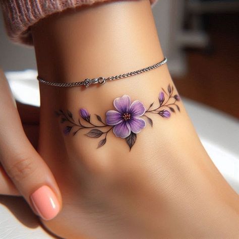 Feb Birth Flower Violet Tattoo, Tattoos Of Violets Flower, Aster And Violet Flower Tattoo, Flower Feet Tattoos For Women, Verbena Flower Tattoo, Floral Wrist Tattoos For Women, Tattoos Of Violets, Primrose And Violet Tattoo, Purple Flower Tattoos For Women