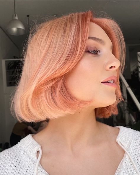 Peach Fuzz Hair Color, Pastel Bob Hair, Peach Blonde Hair, Peachy Hair Color, Peachy Pink Hair, Apricot Hair, Adorable Hairstyles, Peach Hair Colors, Coral Hair