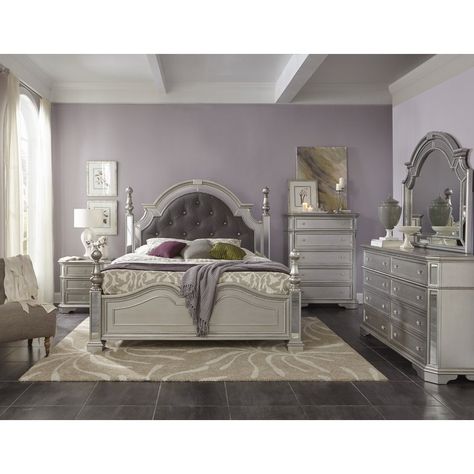 House of Hampton Verne Upholstered Panel Bed | Wayfair Wall Paint Bedroom Ideas, Grey Glitter Wall Paint, Glitter Wall Paint Bedroom, Paint Bedroom Ideas, Wall Paint Bedroom, Glitter Wall Paint, Traditional Bedroom Sets, Silver Bedding, Queen Sized Bedroom Sets