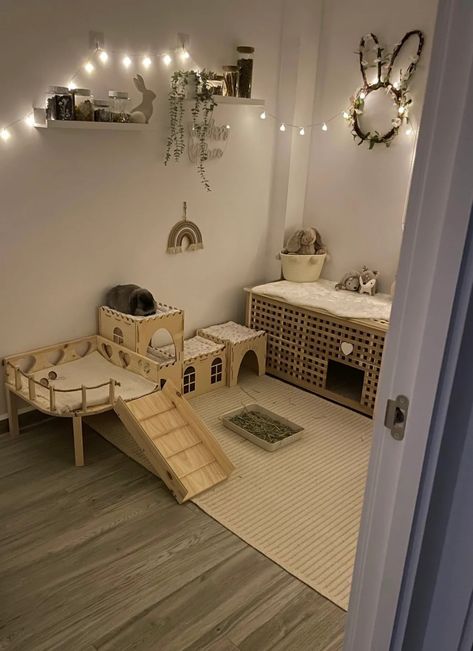 rabbit set up indoor - Google Search Cute Indoor Rabbit Cage Ideas, Cute Bunny Enclosure Ideas, Large Rabbit Cage Indoor, House Bunny Set Up, Bunny Living Room Indoor Rabbit, Rabbit Tunnel Ideas, Bunny Free Roam Area, Bunny House Decor, Pet Bunny Rabbits Cage