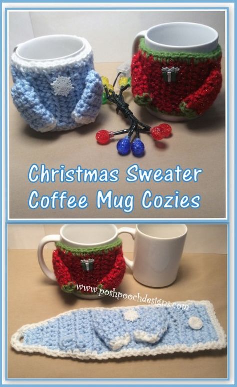 Posh Pooch Designs Dog Clothes: Sweater Coffee Mug Cozie Crochet Pattern and the Croco party! | Posh Pooch Designs Mug Cozies, Crochet Cozies, Cup Cozy Crochet Pattern, Mug Cover, Crochet Mug, Crochet Mug Cozy, Crochet Coffee Cozy, Crochet Cup Cozy, Coffee Cup Cozy