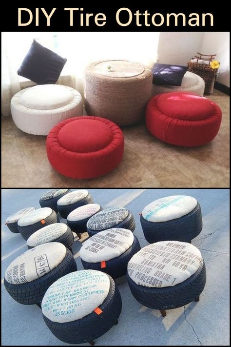 Diy Tire Coffee Table, Diy Tire Ottoman, Tire Diy, Tire Ottoman, Tire Projects, Repurposed Tire, Craft Booth Design, Diy Tire, Tire Table