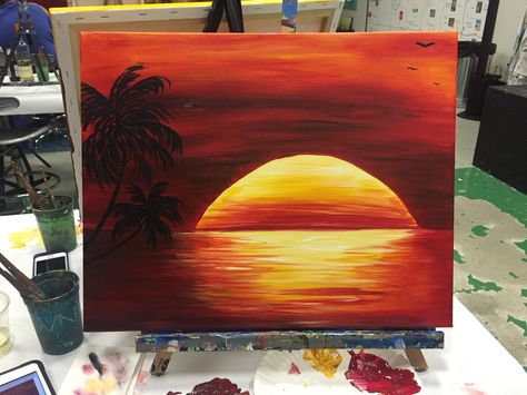 My Sunset painting Sun Set Painting, Simple Canvas Paintings, Cute Canvas Paintings, Paint Night, Easy Canvas Painting, Canvas Painting Diy, Small Canvas Art, Nature Art Painting, Night Painting