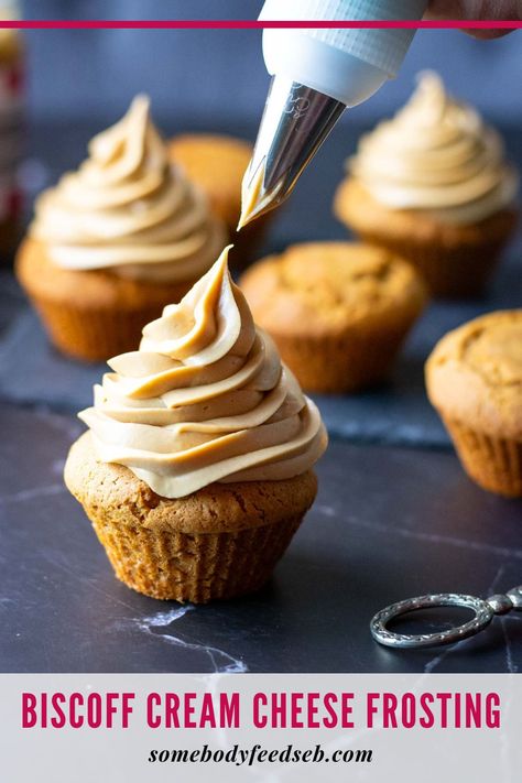 Attention all biscoff lovers! Have you been searching for the perfect frosting that will make your taste buds dance with delight? Well, here’s a good thing for you: the dreamy cookie butter frosting you’ve been longing for! This incredibly simple Biscoff Cream Cheese Frosting recipe requires only three ingredients! It’s also made without butter (if you’ve had enough of biscoff buttercream already…)! Biscoff Cream Cheese Frosting, Cookie Butter Cream Cheese Frosting, Biscoff Frosting Recipe, Biscoff Cream Recipes, Biscoff Frosting, Cookie Butter Frosting, Biscoff Cream, Biscoff Buttercream, Biscoff Recipes