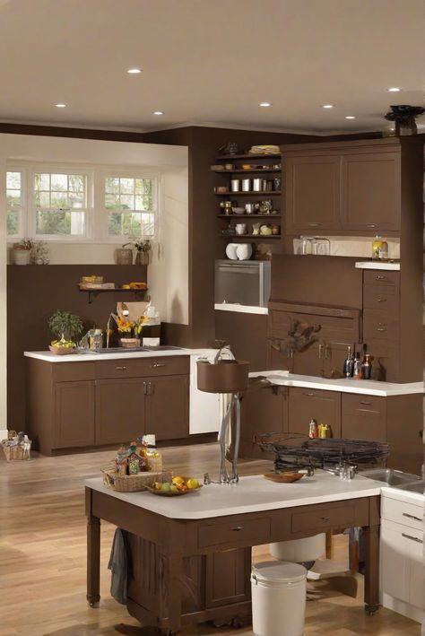 home decor interior design, interior bedroom design, designer wall paint, home paint colors Light Oak Floors, Kitchen Makeovers, Traditional Kitchen Design, Brown Kitchen, Kitchen Wall Colors, Brown Kitchens, Brown Paint, Brown Walls, Paint Brands