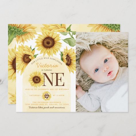 Yellow Watercolor Background, Invitations For Birthday, Summer Birthday Invitations, 98th Birthday, Sunflower Invitations, Wild Sunflower, Watercolor Sunflowers, Back Splashes, 1st Birthday Party Invitations