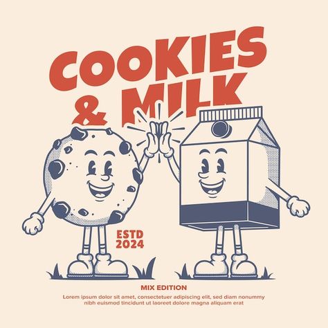 Mascot Graphic Design, Cookie Character Design, Retro Food Branding, Retro Mascot Illustration, Food Illustrations Vector, Retro Food Illustration, Retro Illustration Poster, Retro Mascot Character, Round Character Design