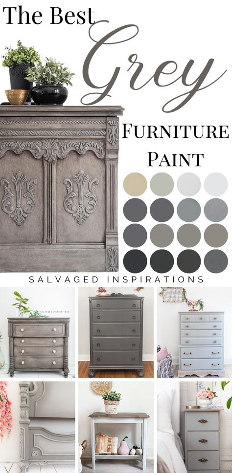 Light Grey Chalk Paint Furniture, Grey Chalk Paint Cabinets, Gray Furniture Paint Color, Grey Furniture Paint Colors, Antique Grey Paint, Gray White Furniture, Distressed Gray Furniture, Light Grey Painted Furniture, Dark Gray Distressed Furniture