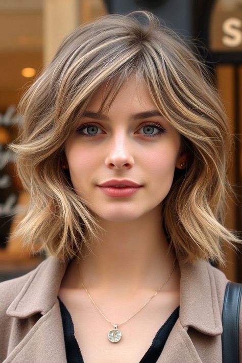 Windswept Layers with Curtain Bangs, loose wave lob, medium-length haircut, low maintenance medium-length haircut Low Maintenance Medium Haircut, Layered Lob With Curtain Bangs, Haircut Low Maintenance, Layered Bob With Curtain Bangs, Lob With Curtain Bangs, Layers With Curtain Bangs, Bob With Curtain Bangs, Hairstyles For Fat Faces, Layered Lob