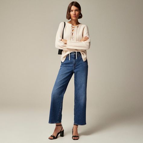 J.Crew: High-rise Slim Wide Jean In 1996 Semi-stretch For Women Slim Wide Leg Jeans, Polo Women, J Crew Style, Preppy Dresses, J Crew Men, Wide Jeans, Jcrew Women, Suit Shop, Wide Leg Denim