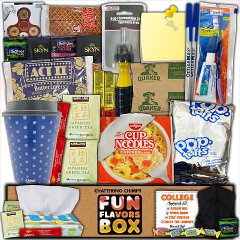 Freshman Survival Kit Snack Box College Care Package Thinking of You Student Self Care Personalized Gift Box Back To College Gift Basket, Off To College Basket, Student Self Care, College Freshman Survival Kit, College Gift Baskets, Student Survival Kits, Dorm Gifts, College Survival Kit, College Life Hacks