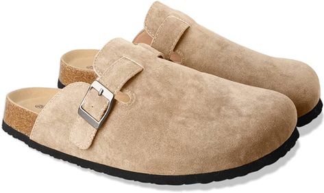 Amazon.com | Boston Clogs for Women Boston Clogs Dupes Suede Soft Leather Clogs Classic Cork Clog Antislip Sole Slippers Waterproof Mules House Sandals with Arch Support and Adjustable Buckle Unisex | Mules & Clogs Clogs For Women, Boston Clogs, Clogs And Mules, Suede Clogs, Men Suede, Womens Mules, Leather Clogs, Fall Shoes, Womens Clogs