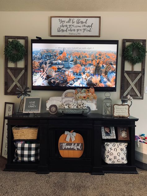 Fall Decor Ideas For Tv Stand, Hobby Lobby Halloween Decor, Diy Hobby Lobby Decor, Fall Halloween Tv Stand Decor, Entertainment Center Fall Decor, Hobby Lobby Bedroom Decor Ideas, Entertainment Center Fall Decor Ideas, Hobby Lobby Fall Table Decor, Hobby Lobby Living Room Decor