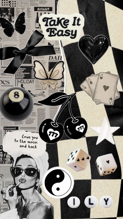 Black and white scrapbook inspired phone background/wallpaper Filipino Subject Wallpaper, 8ball Wallpaper, Vision Board Collage, Ball Aesthetic, Space Phone Wallpaper, Abstract Wallpaper Design, Magazine Collage, Iphone Wallpaper Girly, Iphone Wallpaper Vintage