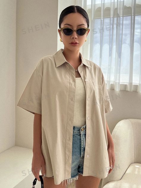 Short Sleeve Shirt Outfit, Collared Shirt Outfits, Sleeve Shirt Outfit, Linen Shirt Outfit, Button Down Outfit, Oversized Shirt Outfit, Shirt Outfit Summer, Ropa Upcycling, Drop Shoulder Shirt